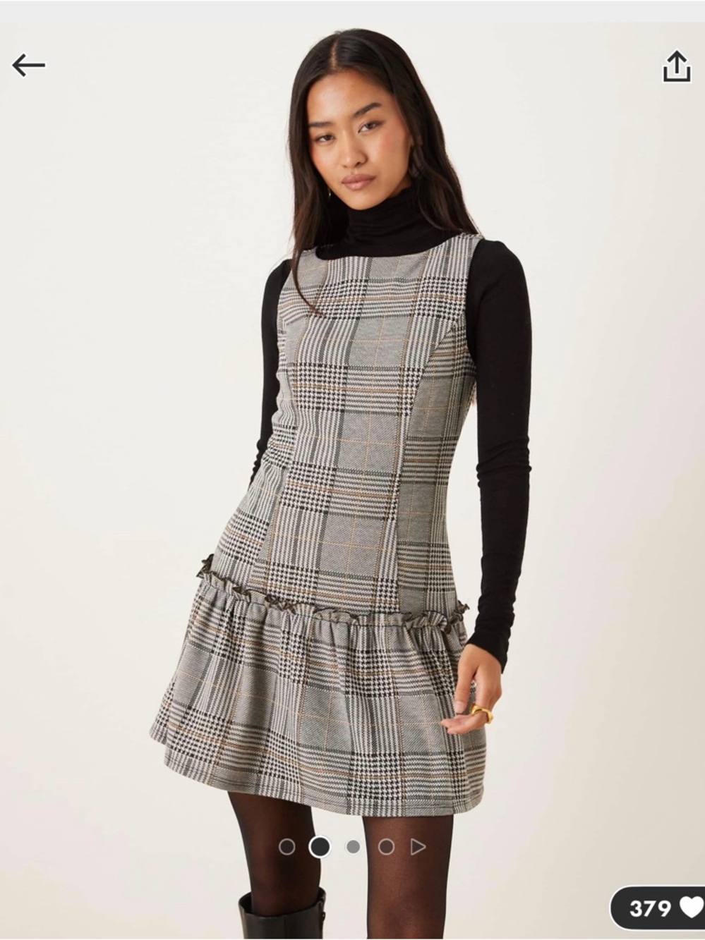 ASOS Gray Plaid Ruffle-Hem Midi Dress